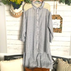 RYu Ladies hi-lo Button Front Top w/lace insets 2X